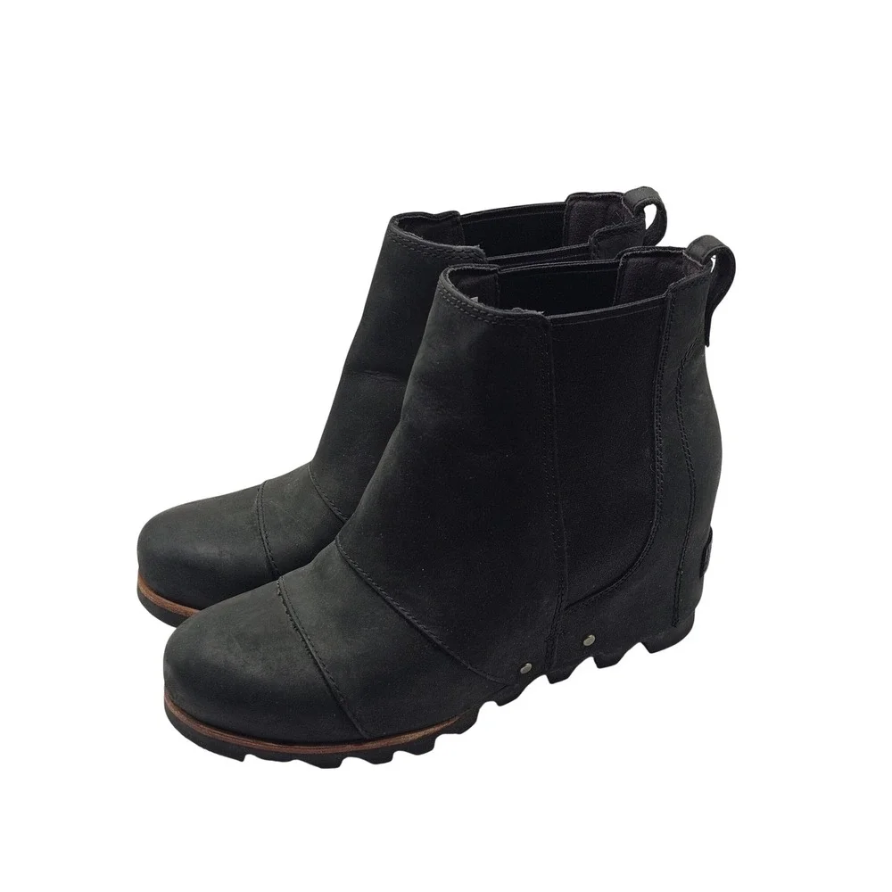 Sorel‎ Lea Wedge Leather Chelsea Boot 7.5 Black Waterproof Outdoor Pull On Tab
